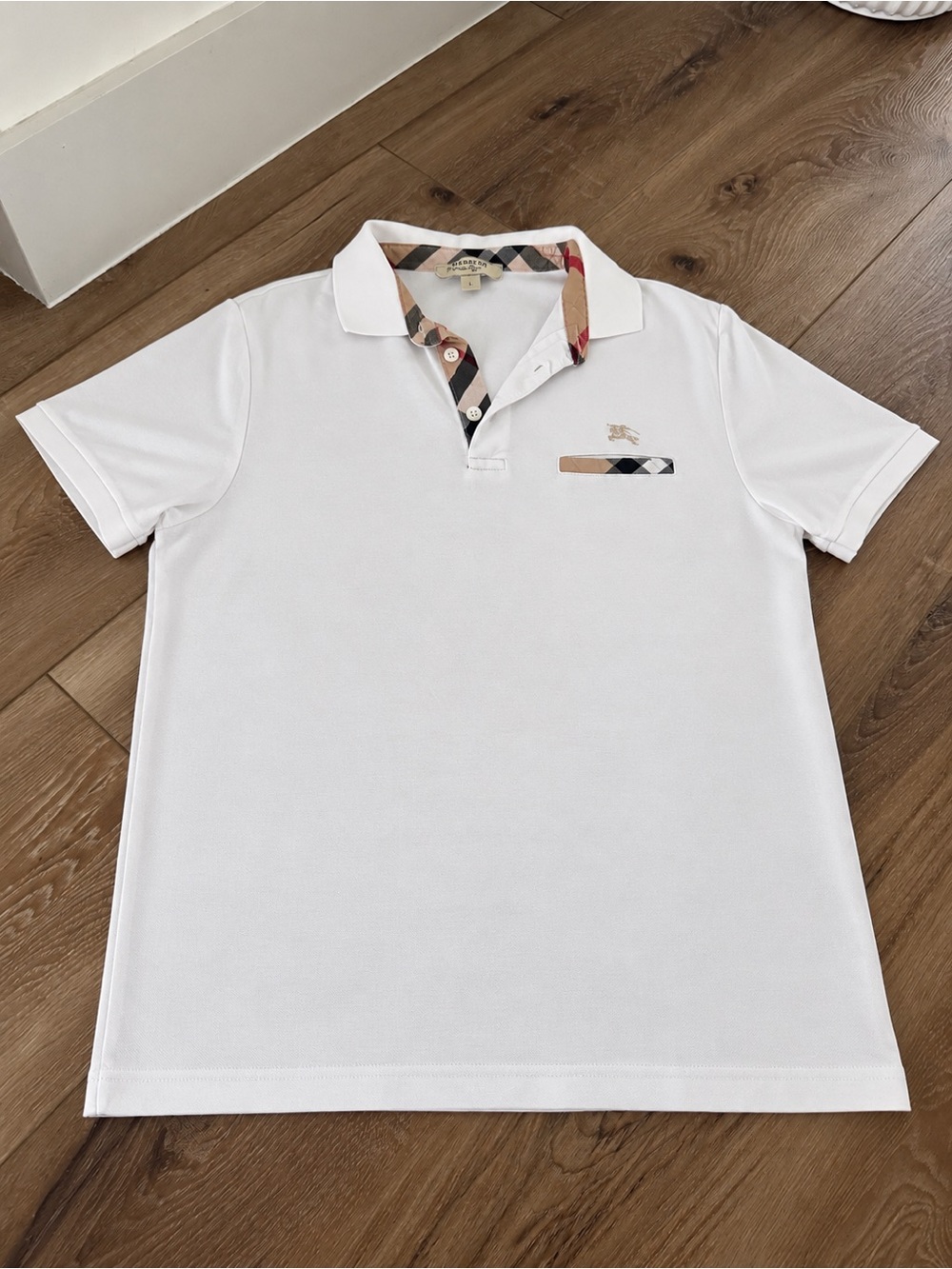 Burberry White Polo with Signature Check Trim